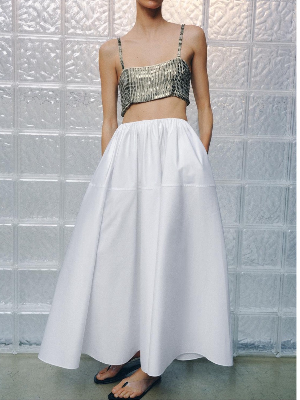 Zara ZW collection voluminous White Full-Length A-Line Skirt